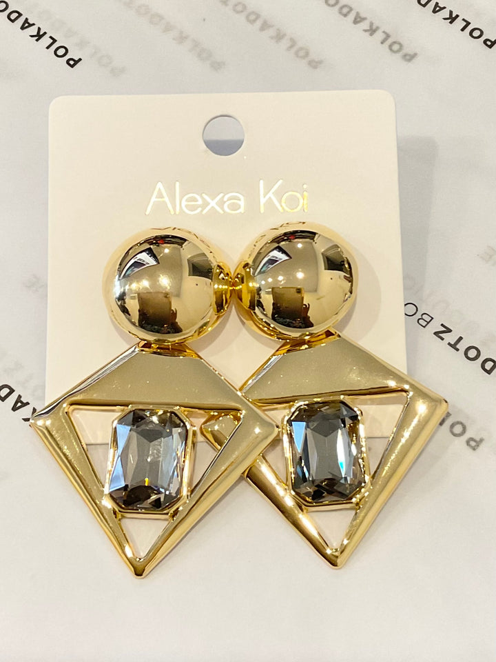 Geometric Gold and Crystal Statement Drop Earrings