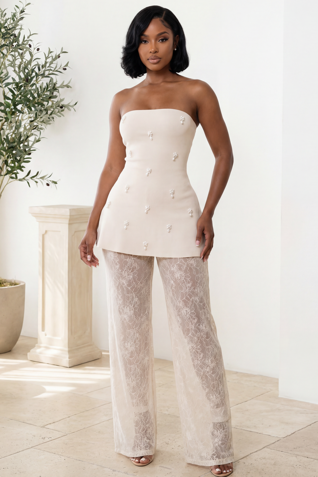 The Pearl Lace Pant Set [Ivory]