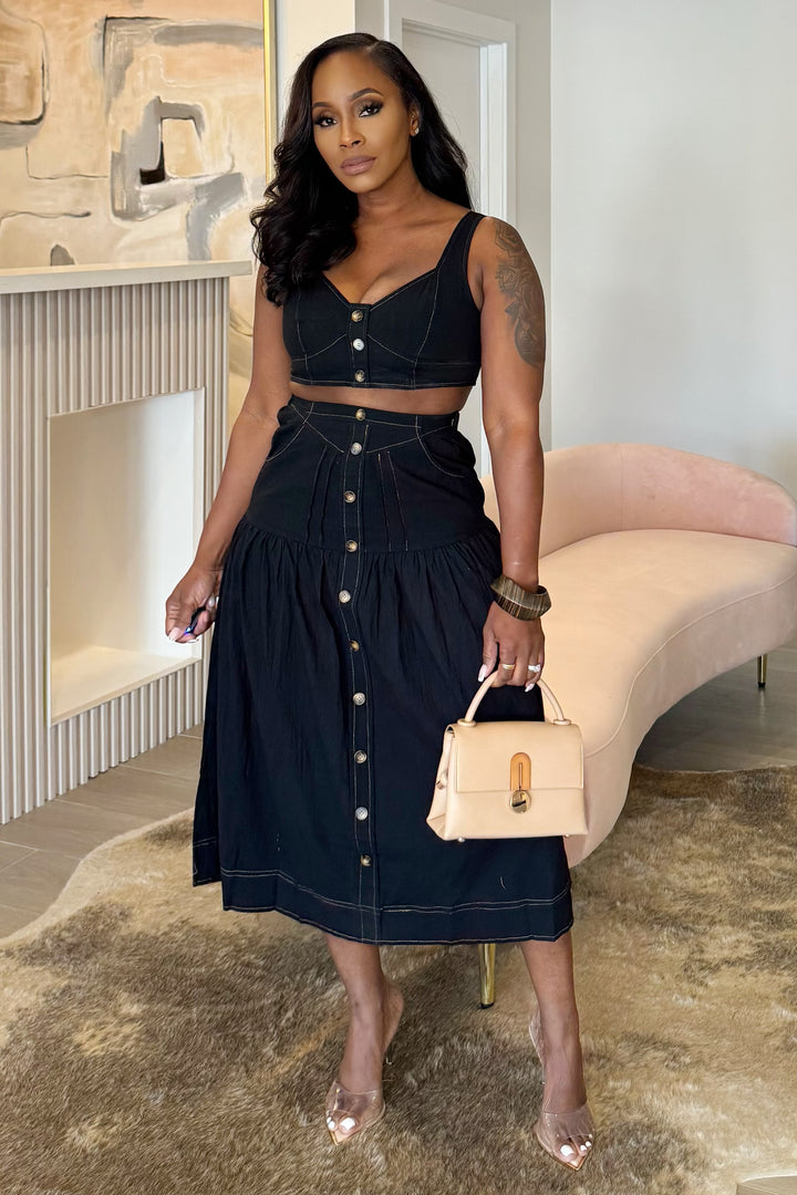 Nothing Less Crop Top & Skirt set (Black)