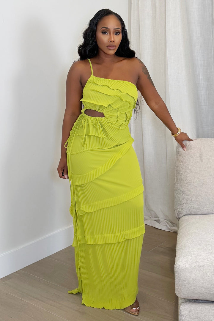 Lime Allure Ruched Maxi Dress [Chartreuse]