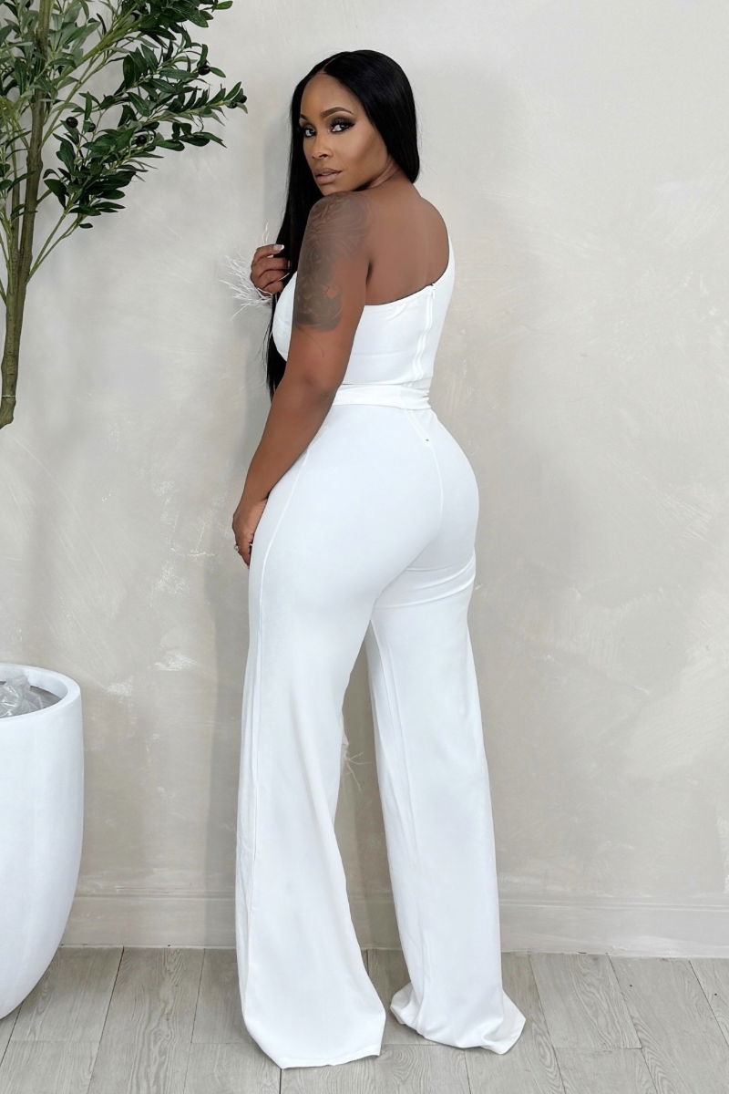 Keep It Real One Sleeve Jumpsuit (White)