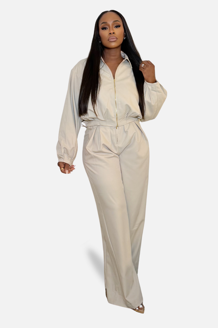 The Sandstone Zippered Jacket &amp; Pant Set [Beige]
