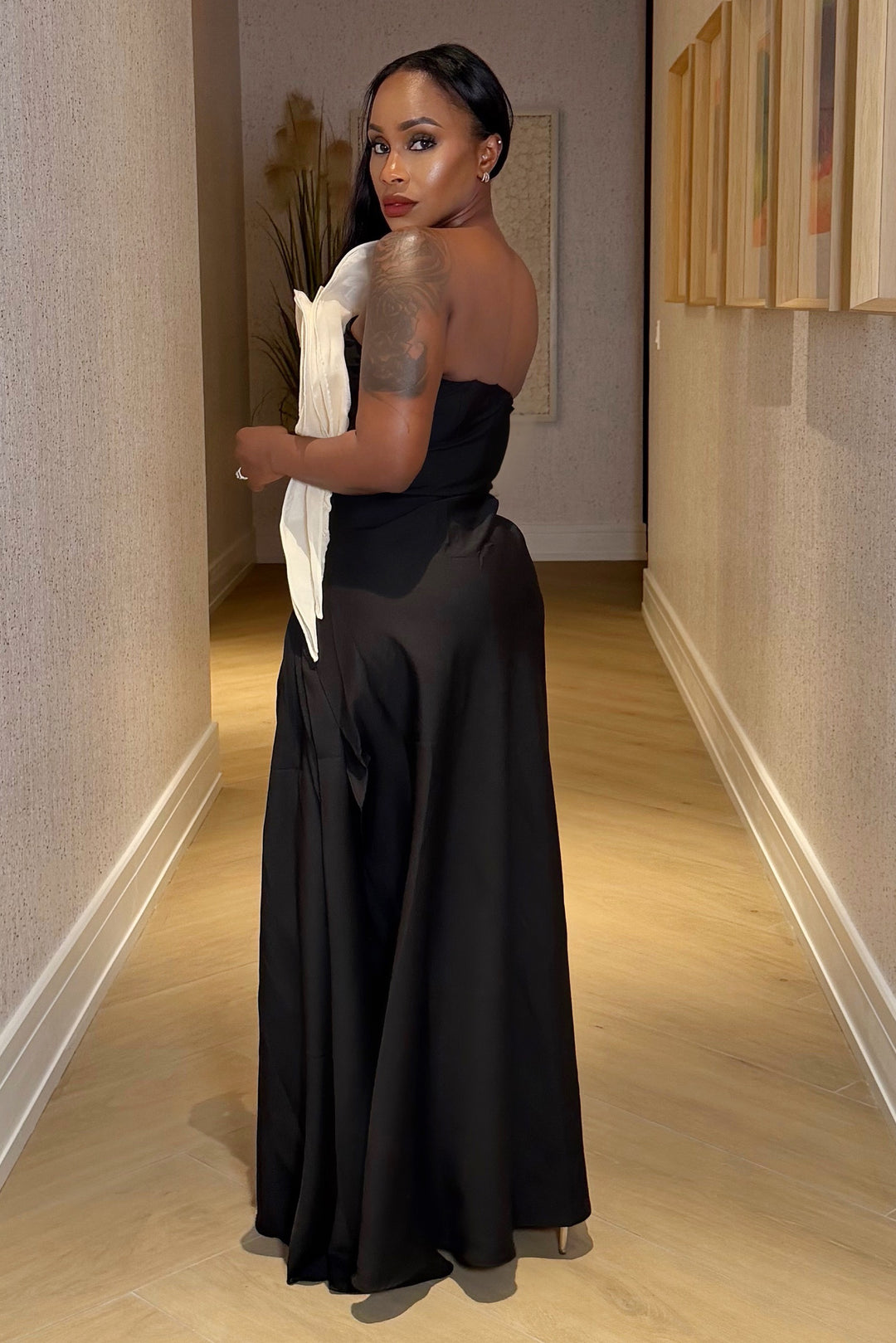 The Noir Elegance Ruffle Gown [Black/Ivory]