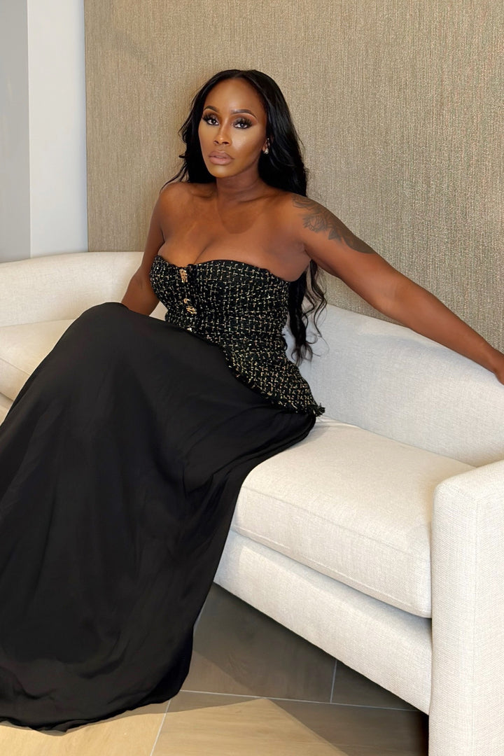 Velour Élan Corset Set [Black & Gold Tweed]