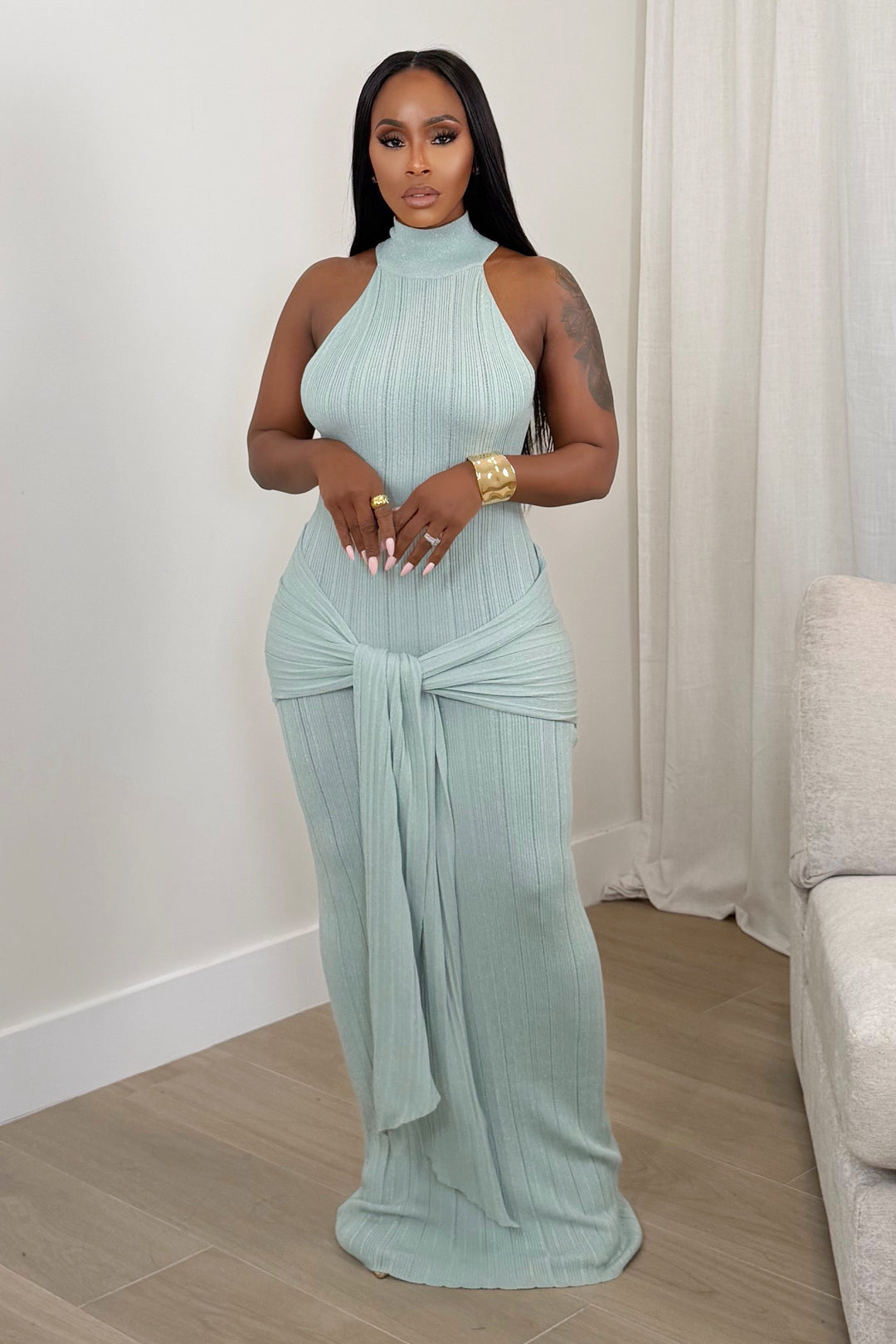 Sage Serenity Ribbed Maxi Dress [Dusty Sage]