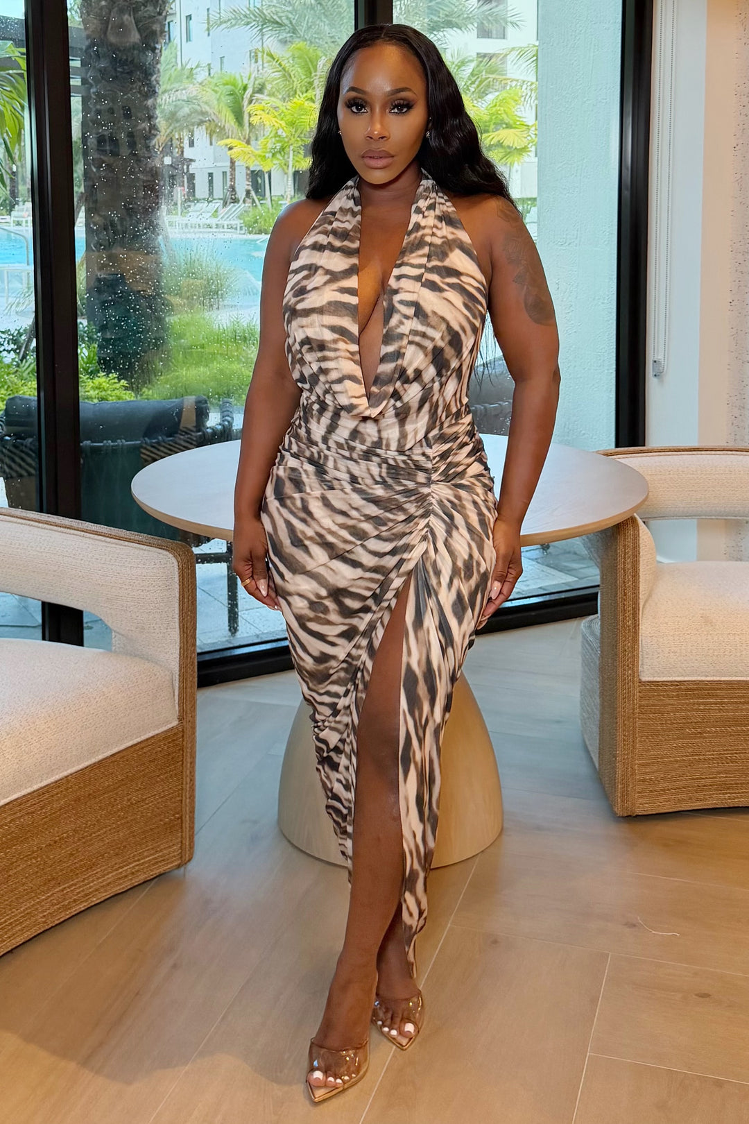 Serengeti Ruched Halter Maxi Dress [Multi]