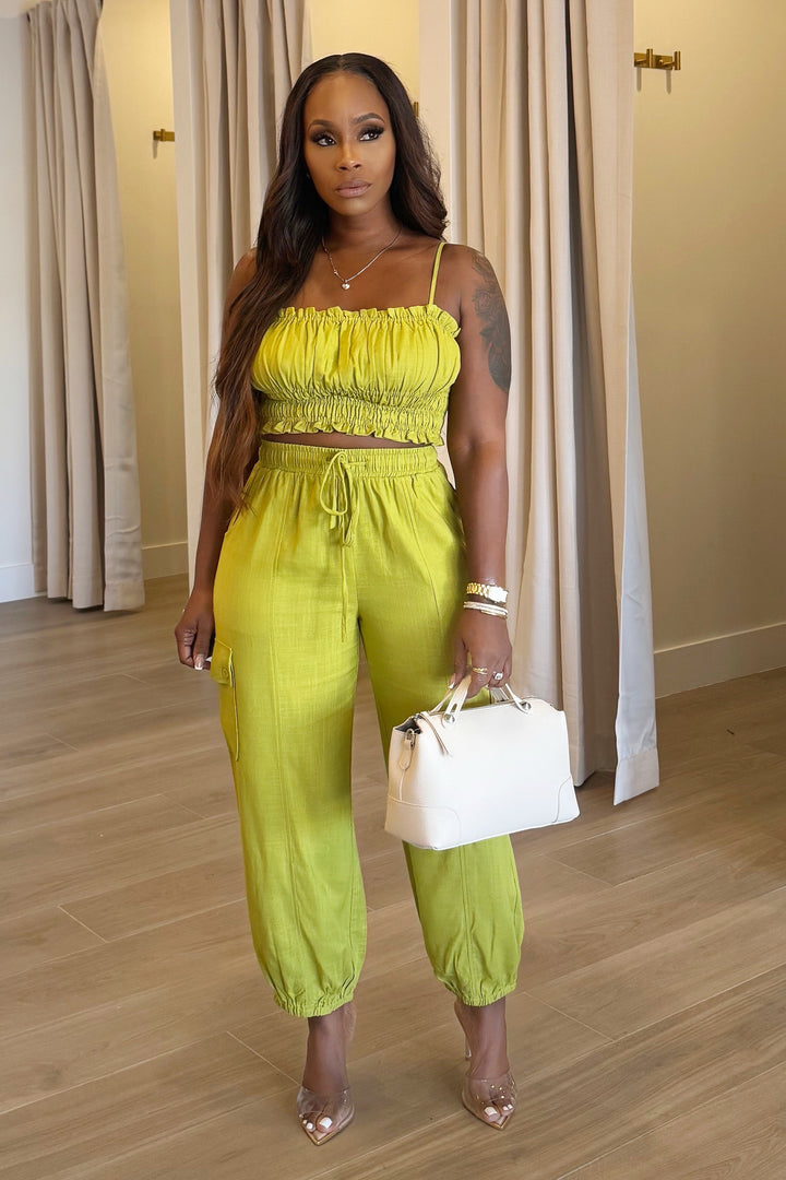 Screaming Summer Scrunch top & pant set (Lime)