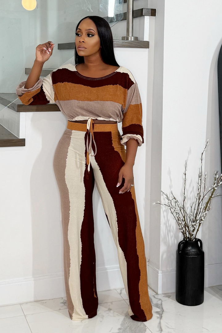 Chocolate Mocha Pinstripe Pant Set (Brown Multi)