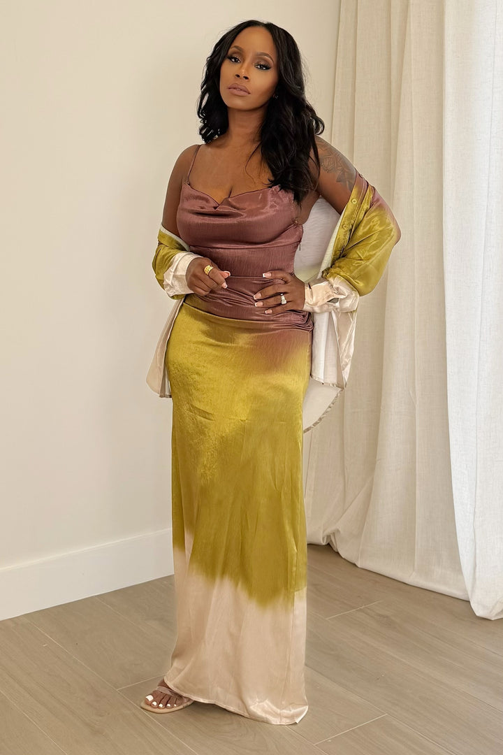 The Ombré Edit Dress & Shirt Set (Olive Multi)