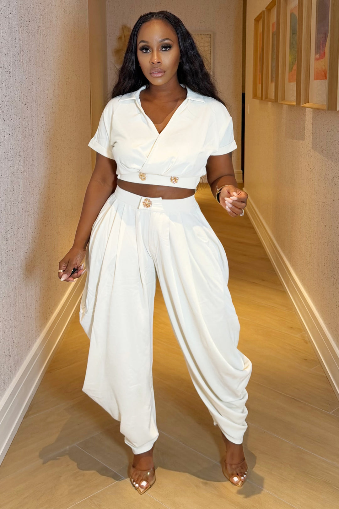 Portofino Draped Pants Set [Ivory]