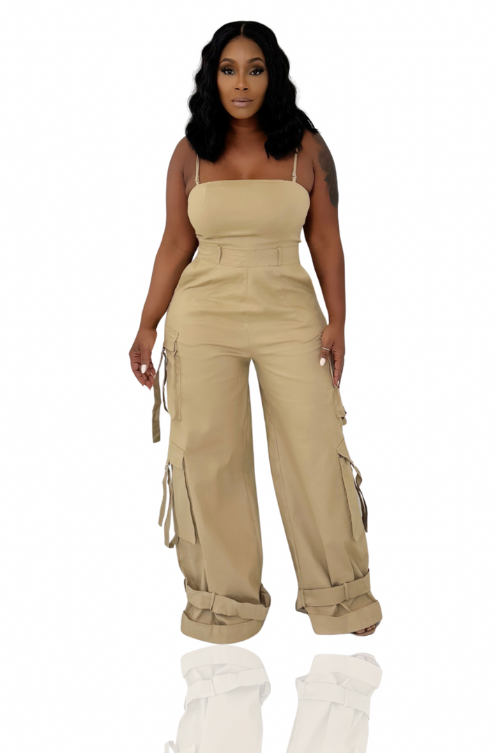 It’s A Keeper Cargo Jumpsuit (Nude)