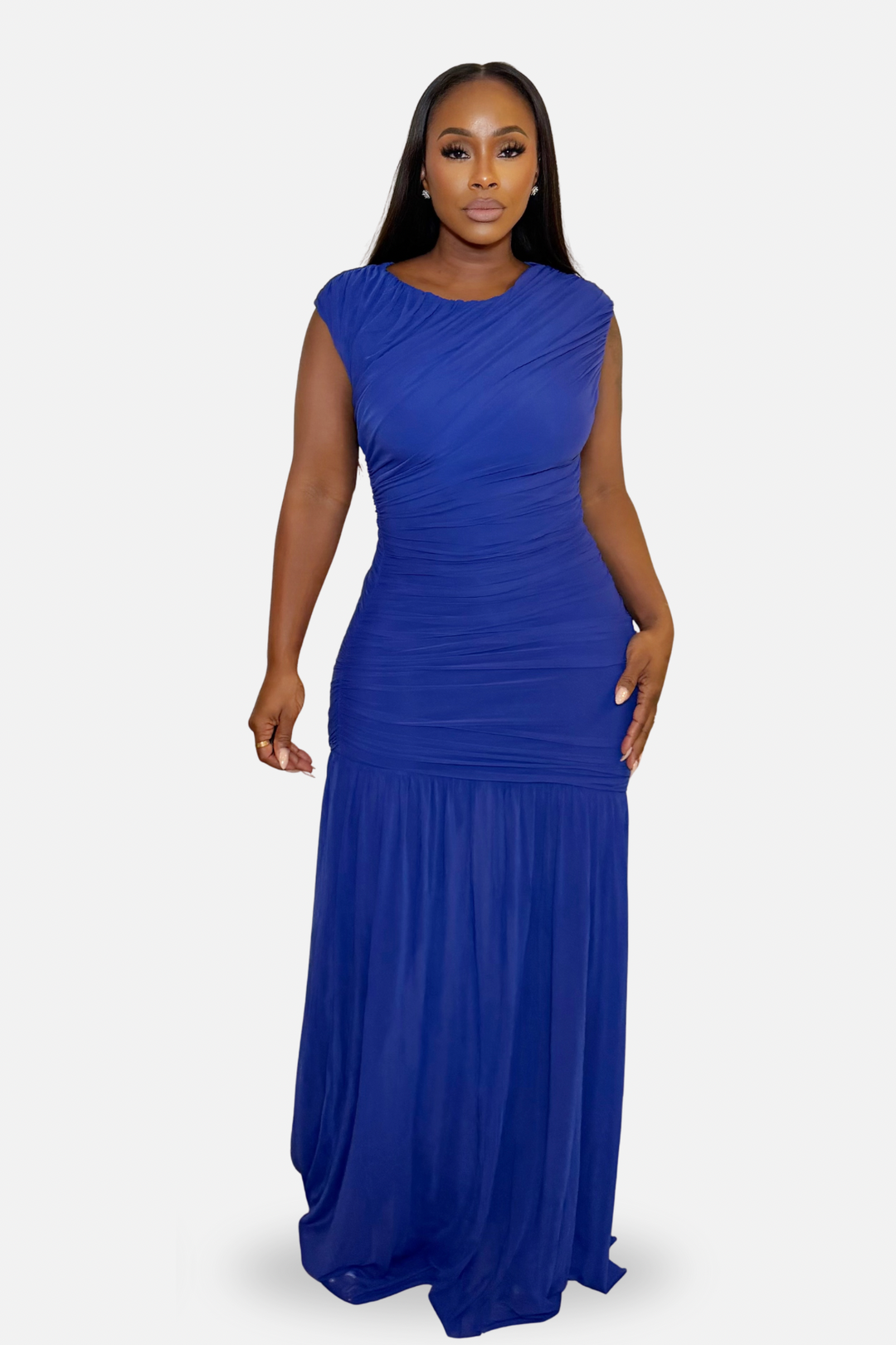 The Royal Sapphire Ruched Maxi Dress [Royal Blue]