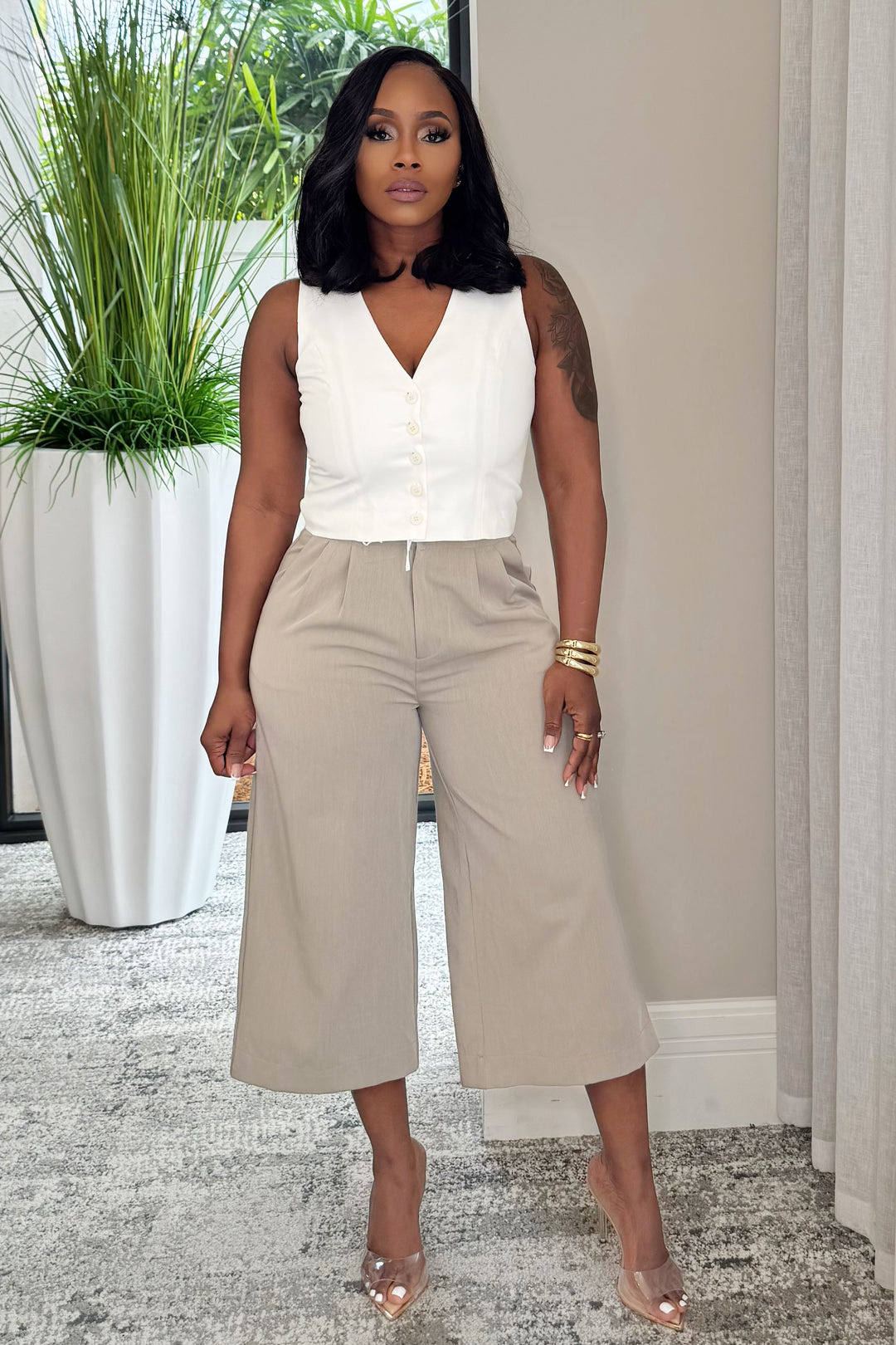 Classy GIRL Culotte vest & set (Gray & white)