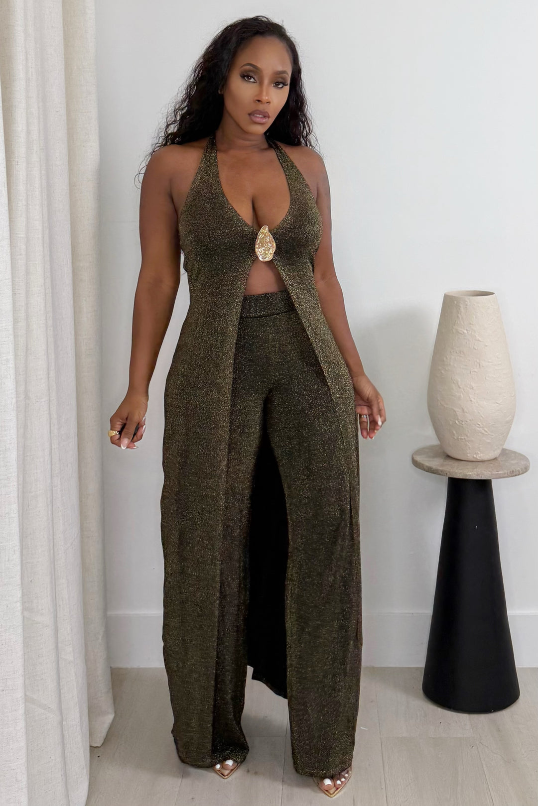 Gilded Aura Two-Piece pant & drape set (Black & Gold)