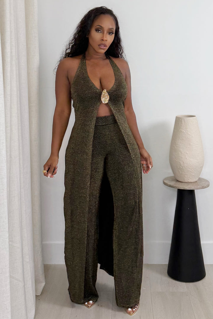 Gilded Aura Two-Piece pant & drape set (Black & Gold)