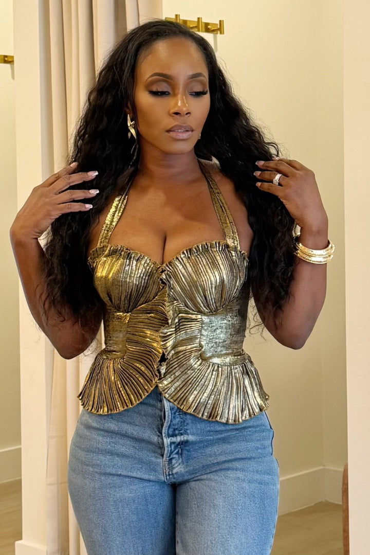 Cool & Chic Ruffle Halter Top (Gold)
