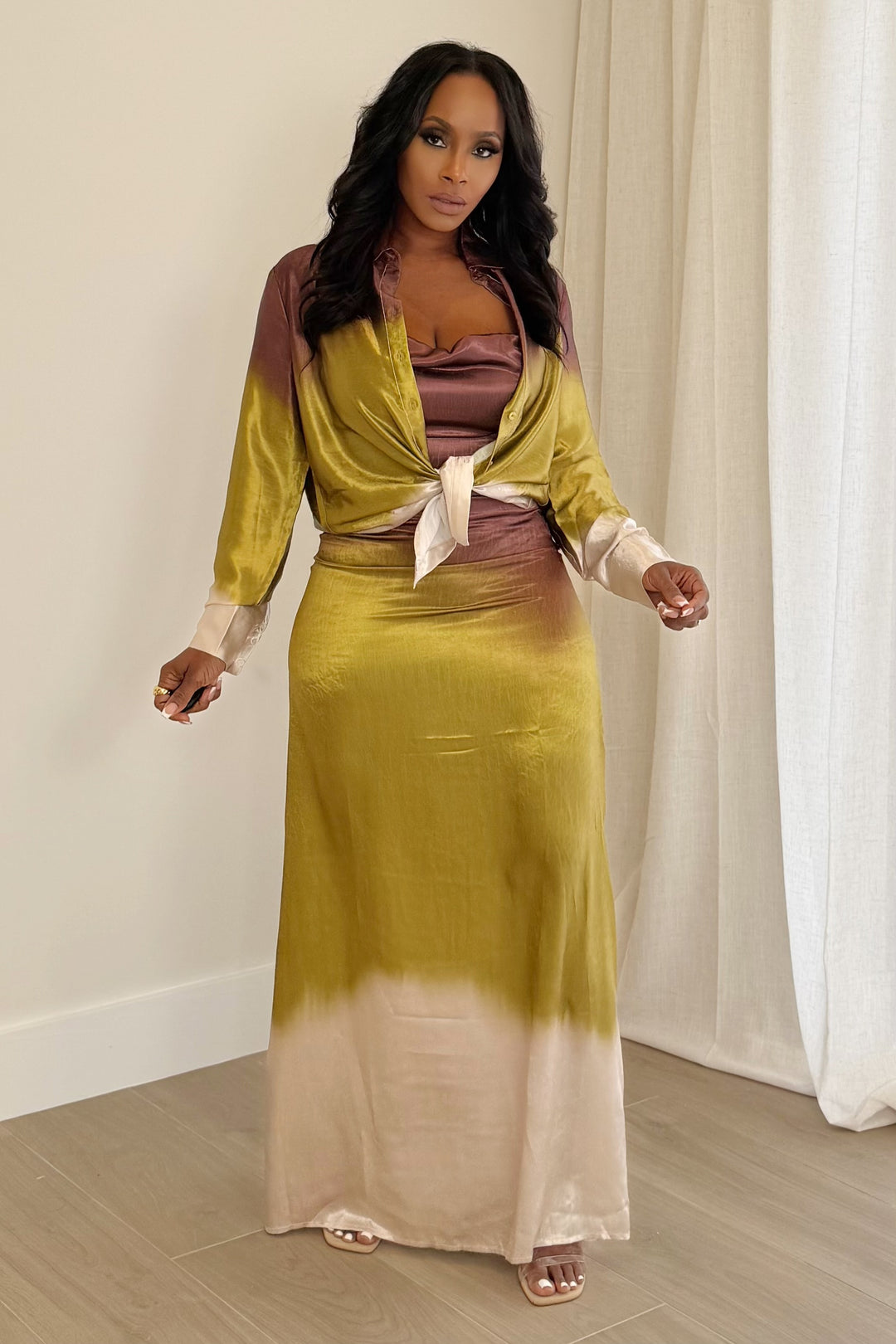 The Ombré Edit Dress & Shirt Set (Olive Multi)