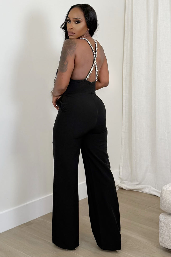 Crystal Plunge Jumpsuit (Black)