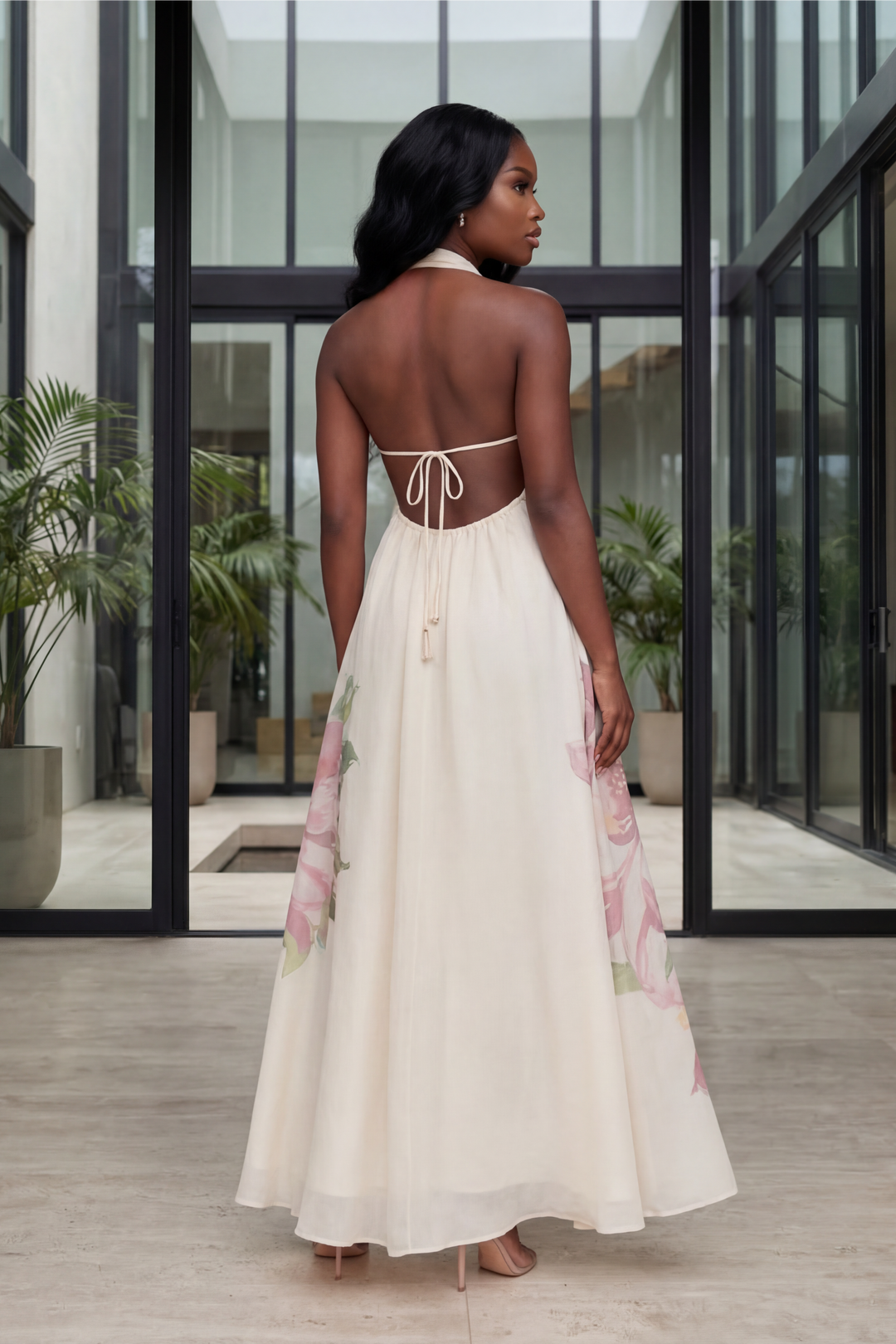 Blush Garden Halter Maxi Dress [Ivory Floral]