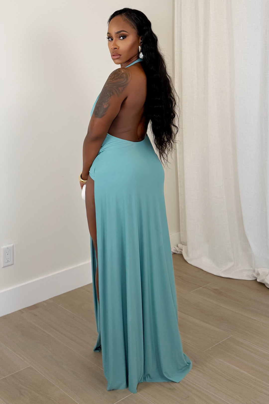 Coastal Siren Halter Maxi Dress [Seafoam]