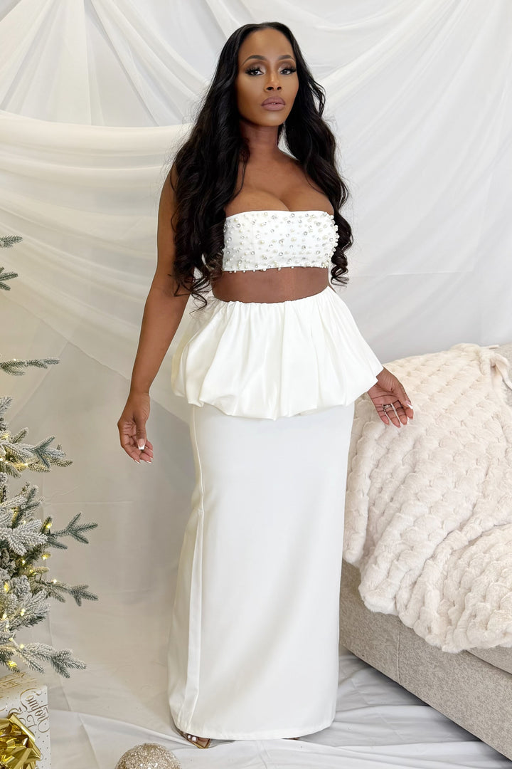 Winter Pearl Peplum Skirt Set (White)