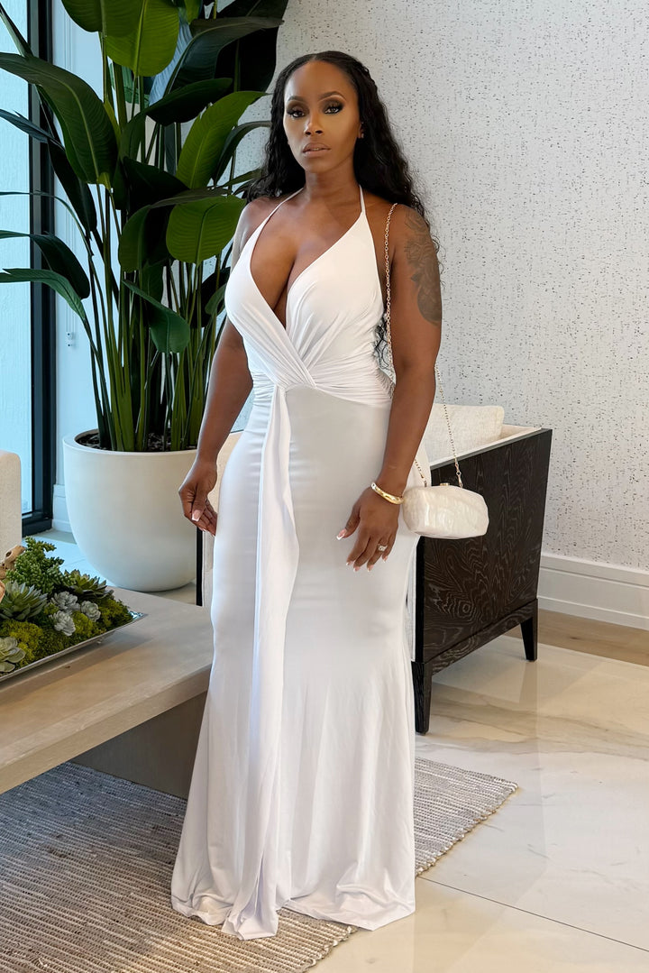 Bold Allure Spaghetti Strap maxi dress (White)