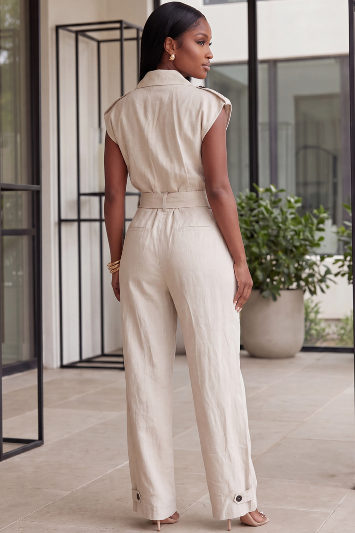 The Artisan Linen Jumpsuit [Beige]