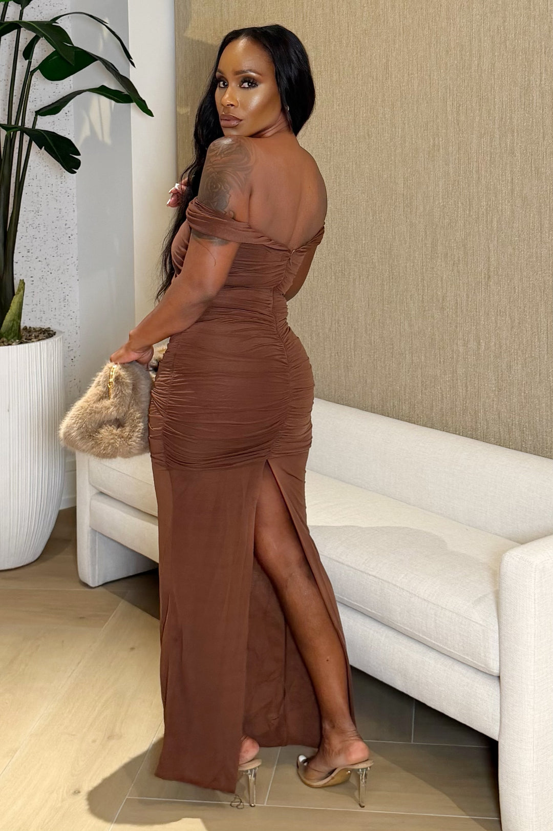 Mocha Luxe Twist Dress (Brown) – Polkadotz Boutique