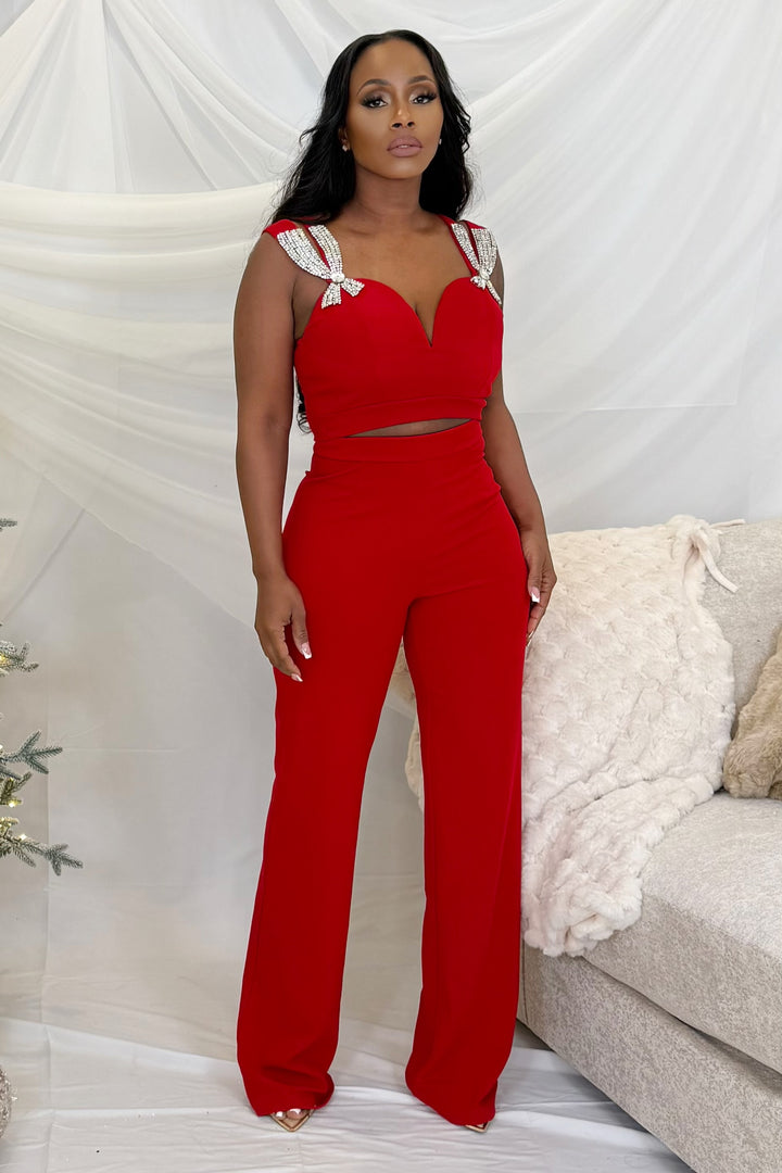 Crimson Gala Pant Set (Red)