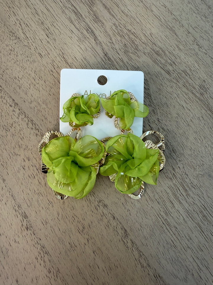 Flower Embedded Gold Earrings