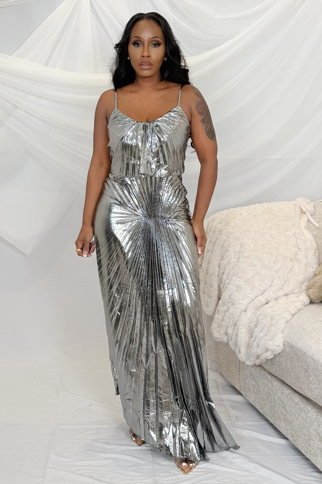 Silver Aura Pleated Gown