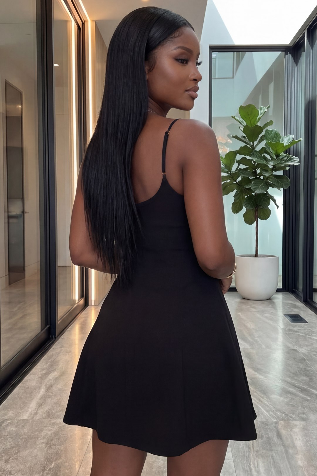 Snatched Mini Fit-and-Flare Dress[Black]