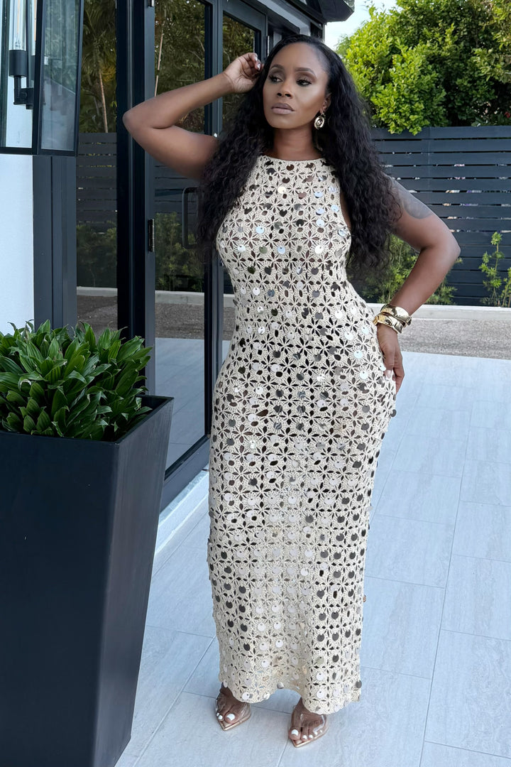 Mirror Petals Crochet Dress (Natural)