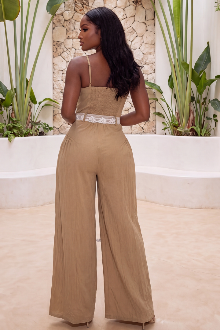 Toscana Lace Belted Wide Leg Jumpsuit [Nude]