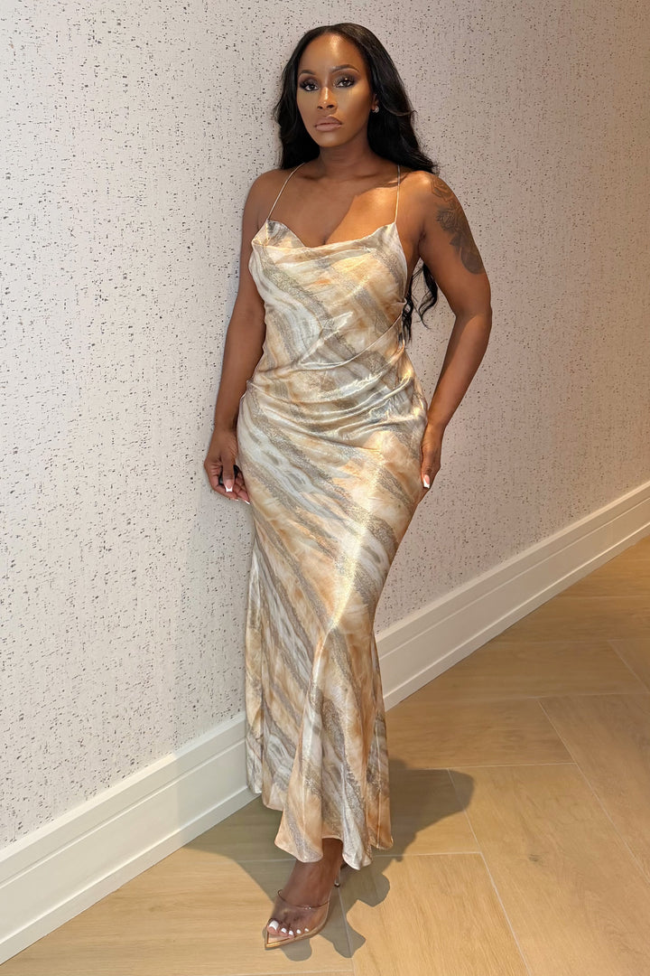 Golden Marble Slip Gown