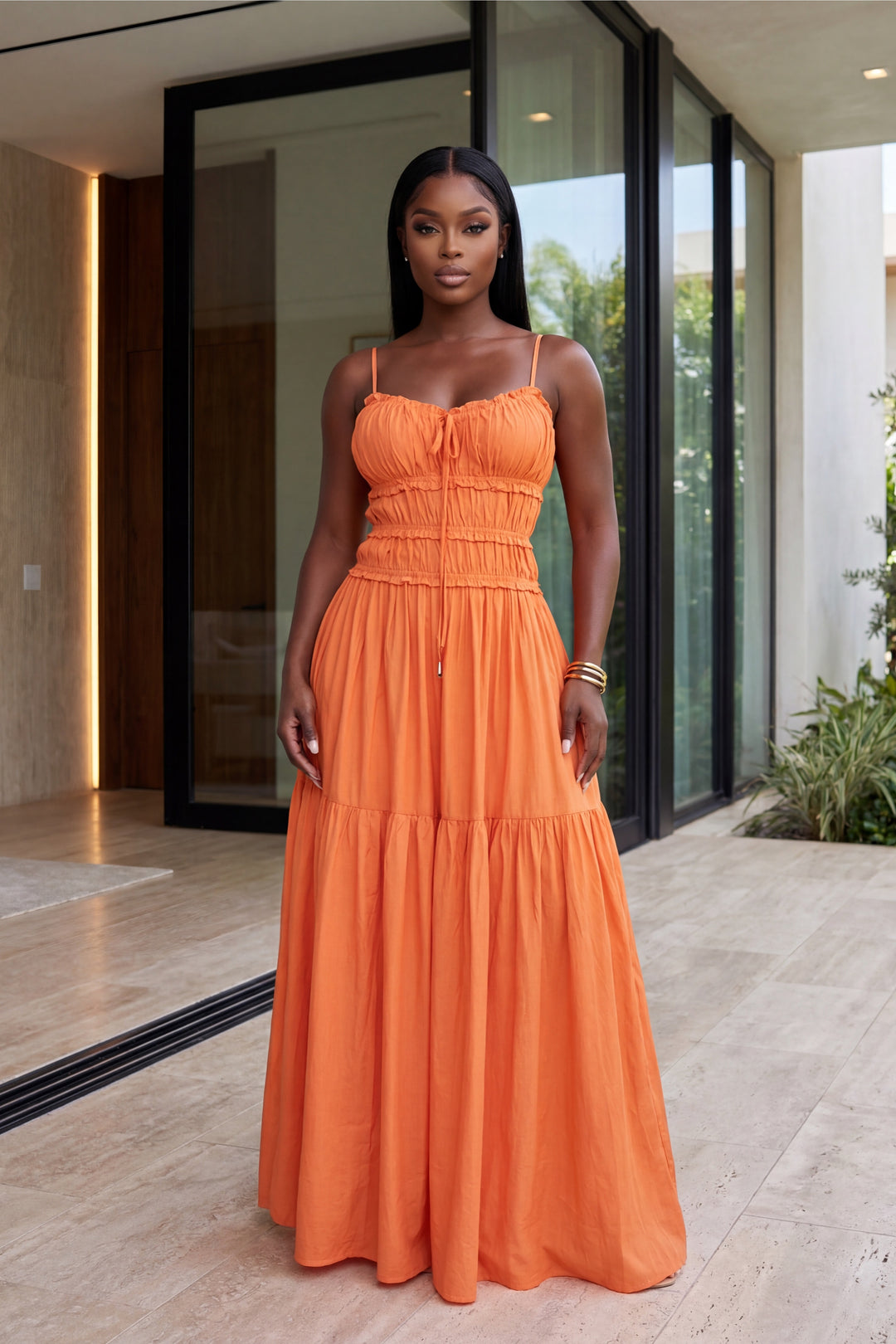 Golden Hour Smocked Maxi Dress [Tangerine] – Polkadotz Boutique