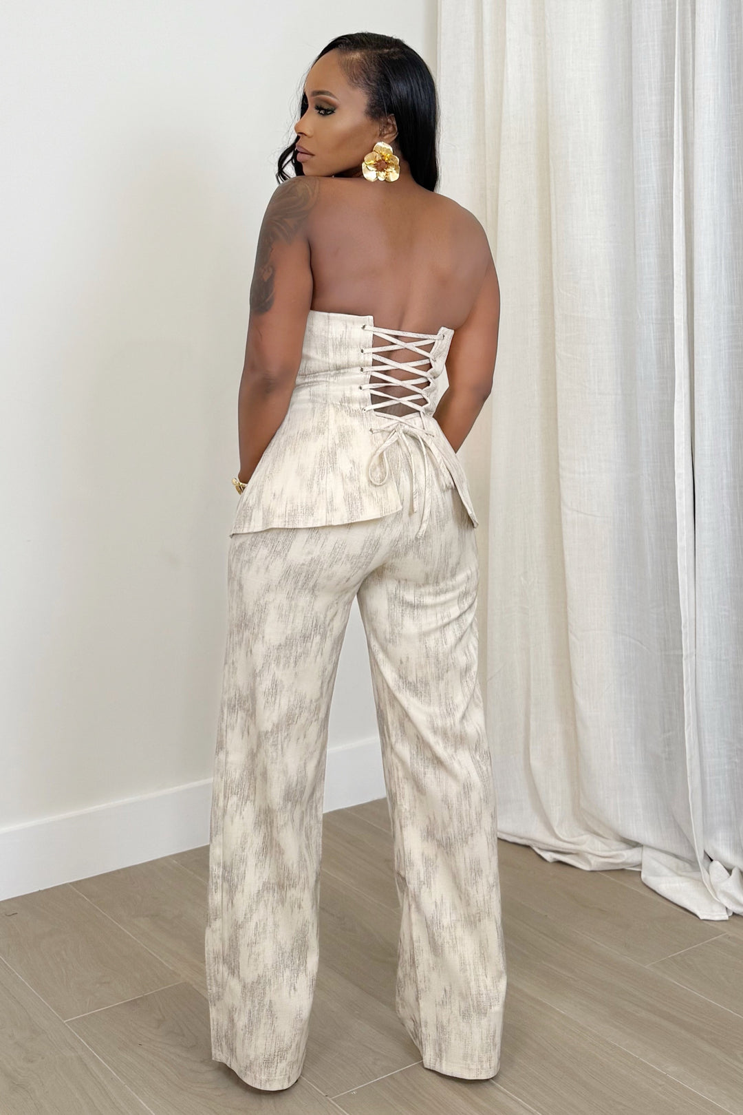 Champagne Hour Bustier Pant Set (Bone)