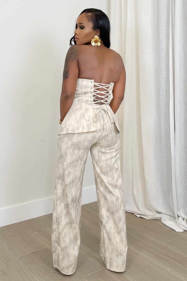 Champagne Hour Bustier Pant Set (Bone)