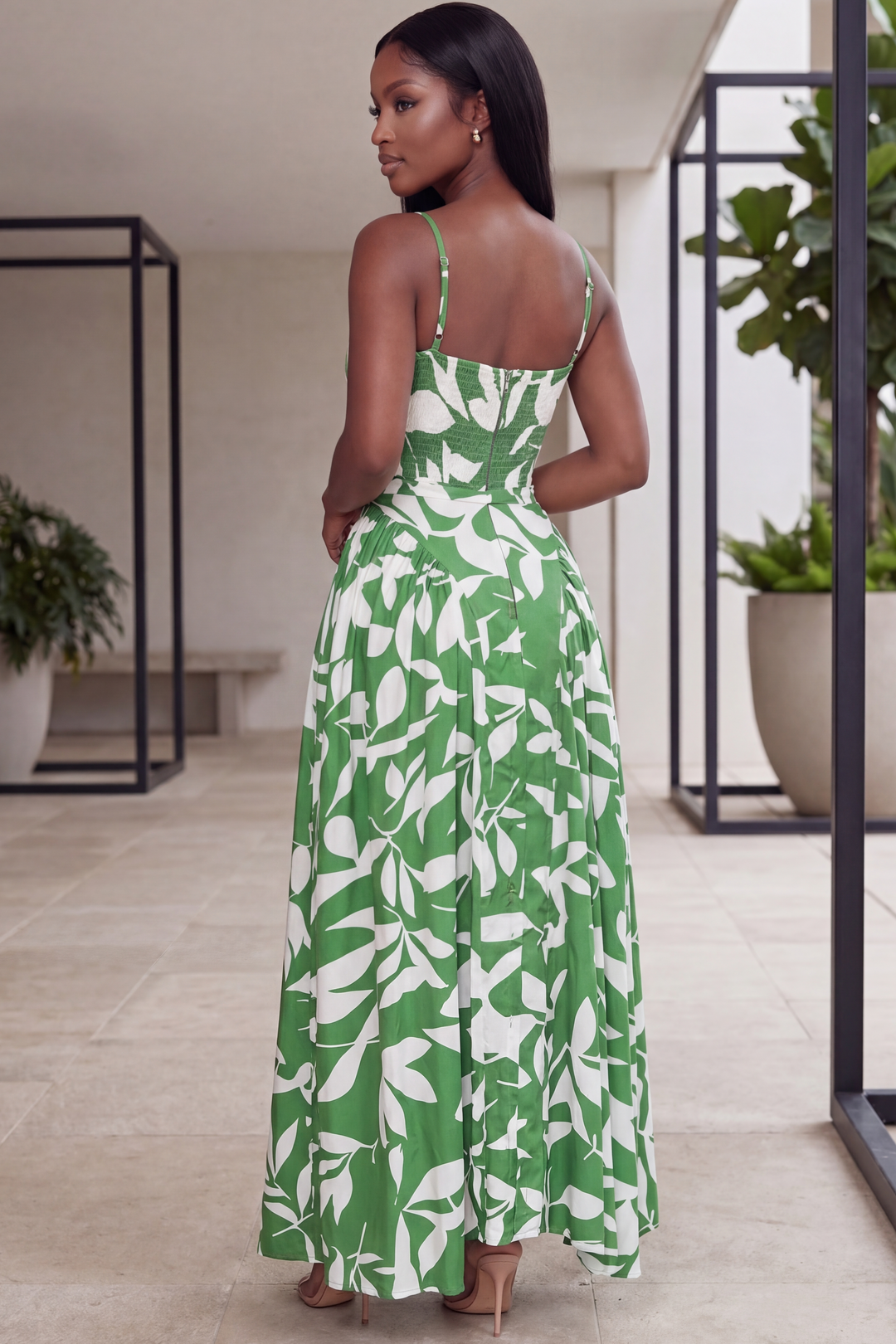 The Eden Botanica Maxi Dress [Green/Beige]