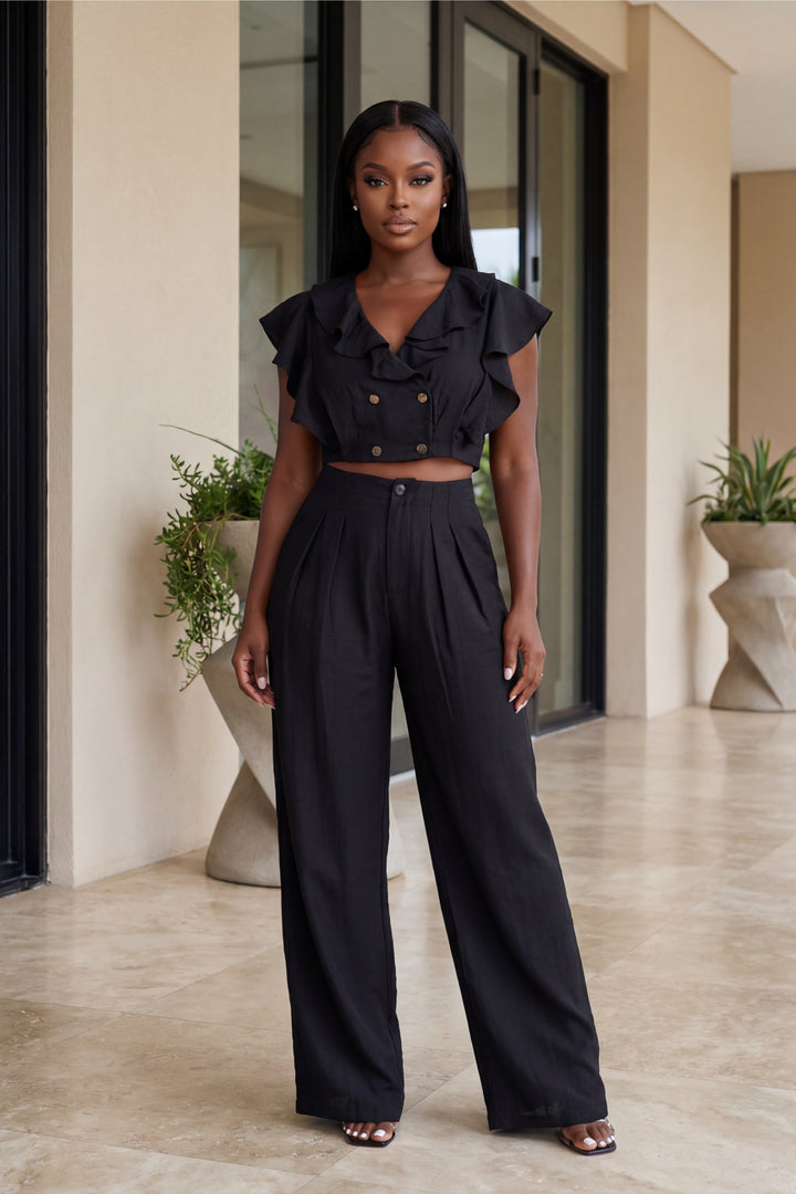 Midnight Ruffle Pant Set [Black]