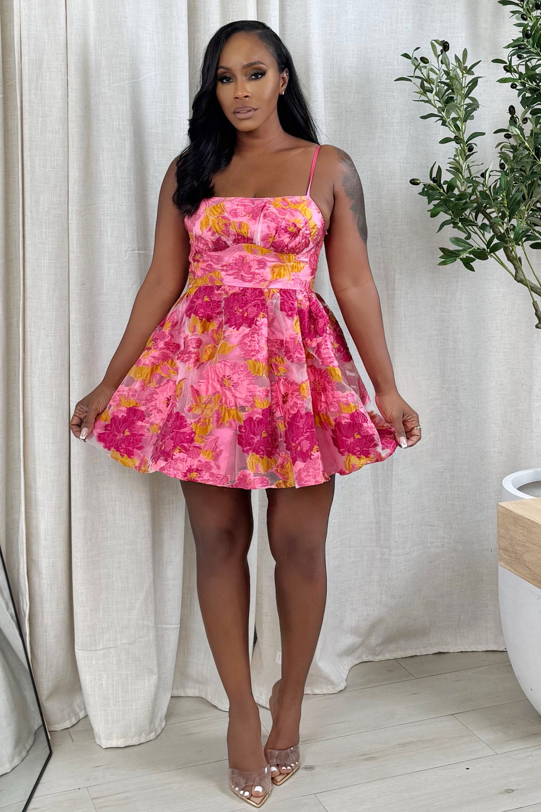 Bright Summer Days mini skater dress (Pink Multi)