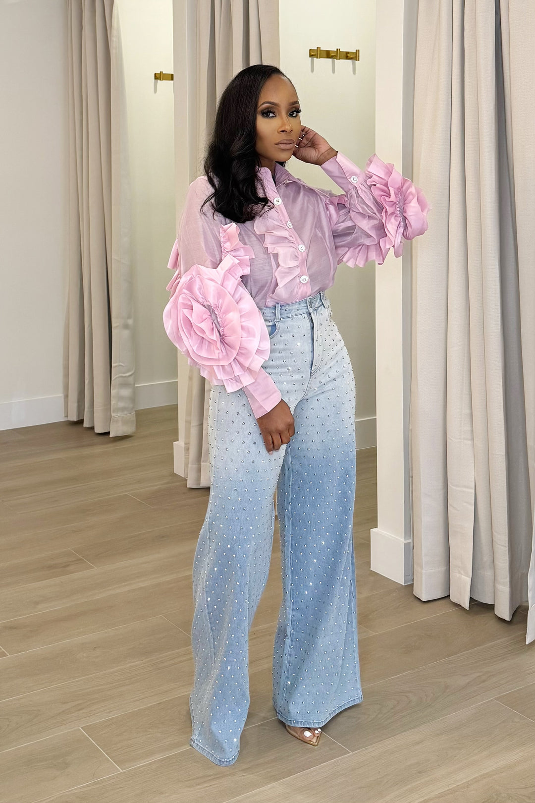Diamond Cut Flower Button up blouse (Lavender)