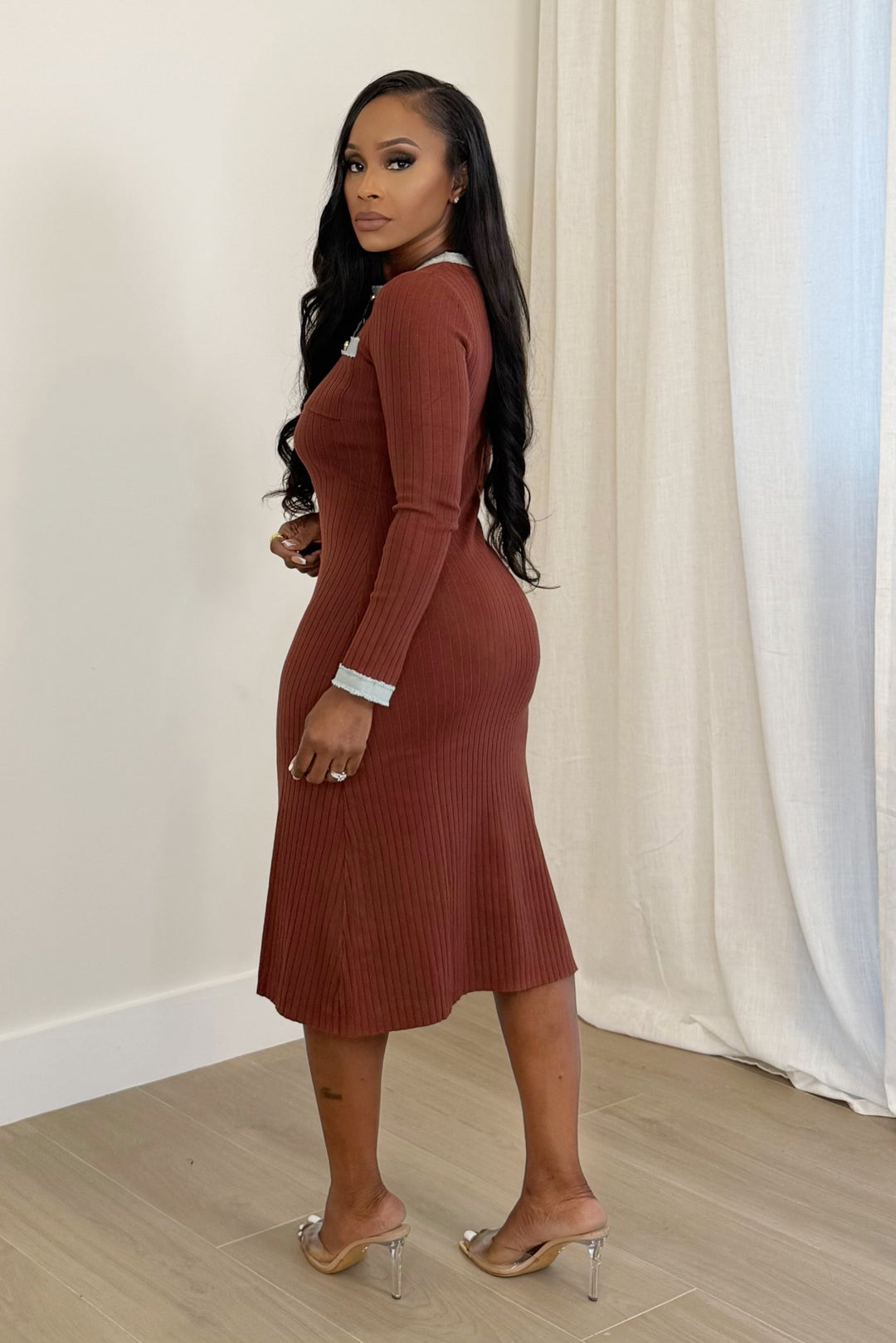 Denim Trim Desire Ribbed Dress