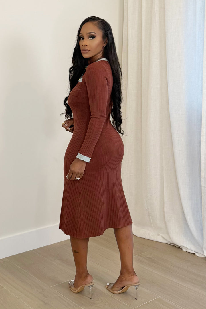 Denim Trim Desire Ribbed Dress