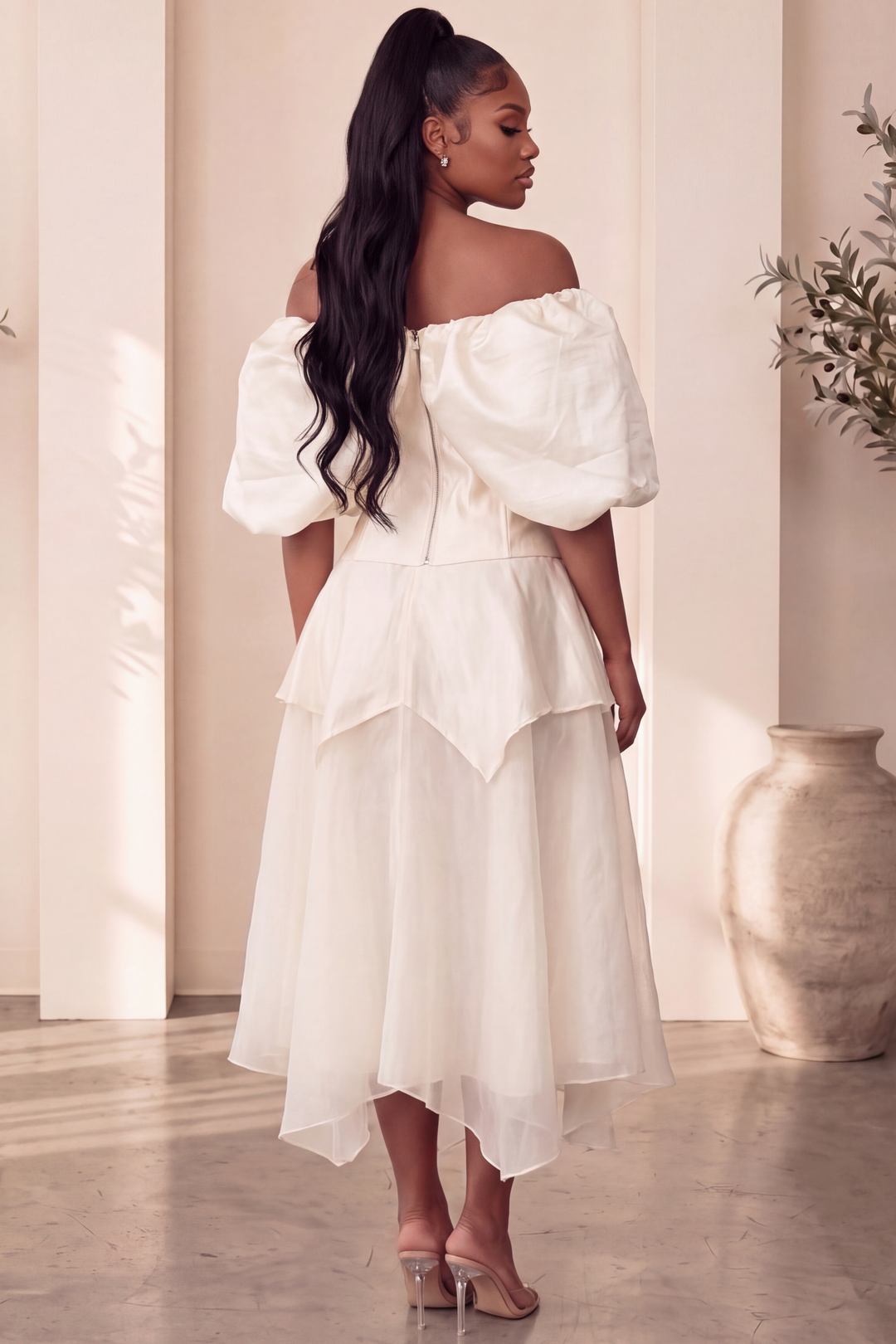 Over Exaggerate skirt set [Nude]