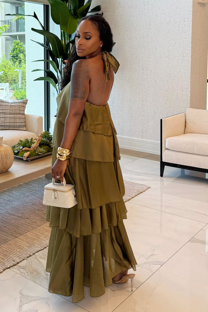 Layered Luxe halter neck maxi