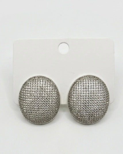 Silver Sovereign Oval Button Earrings