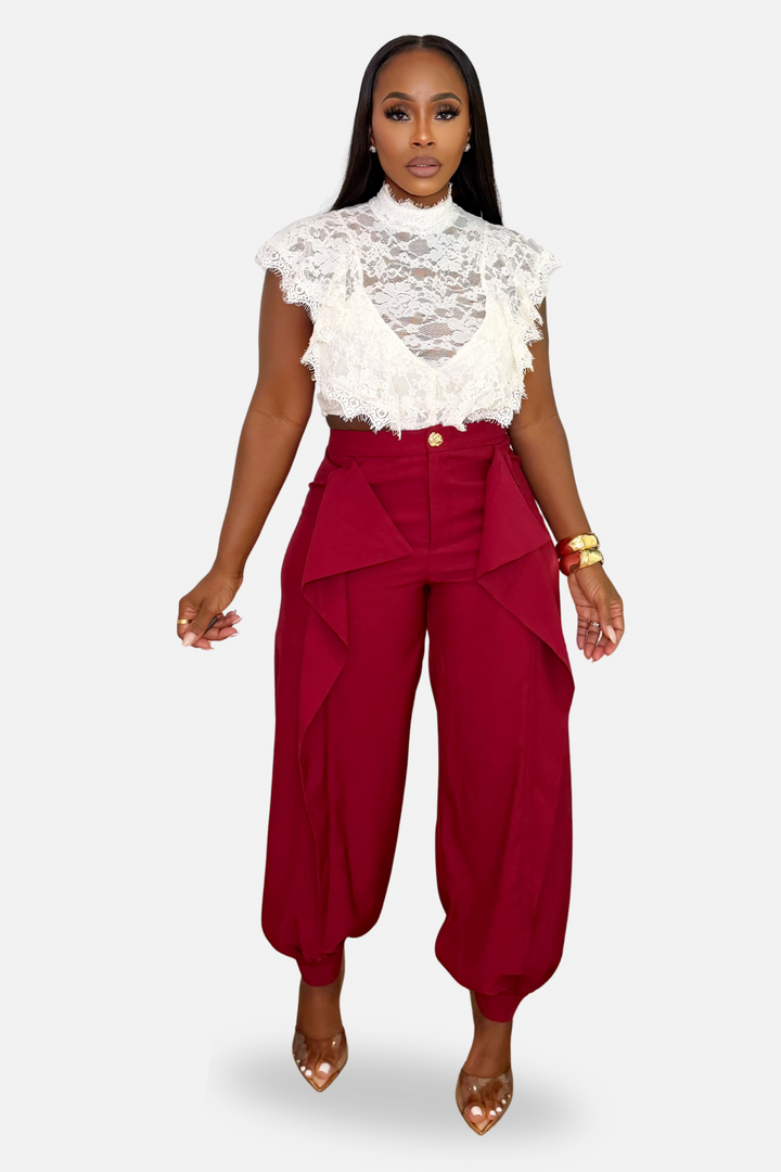 The Avery Cascade Ruffle Harem Pants