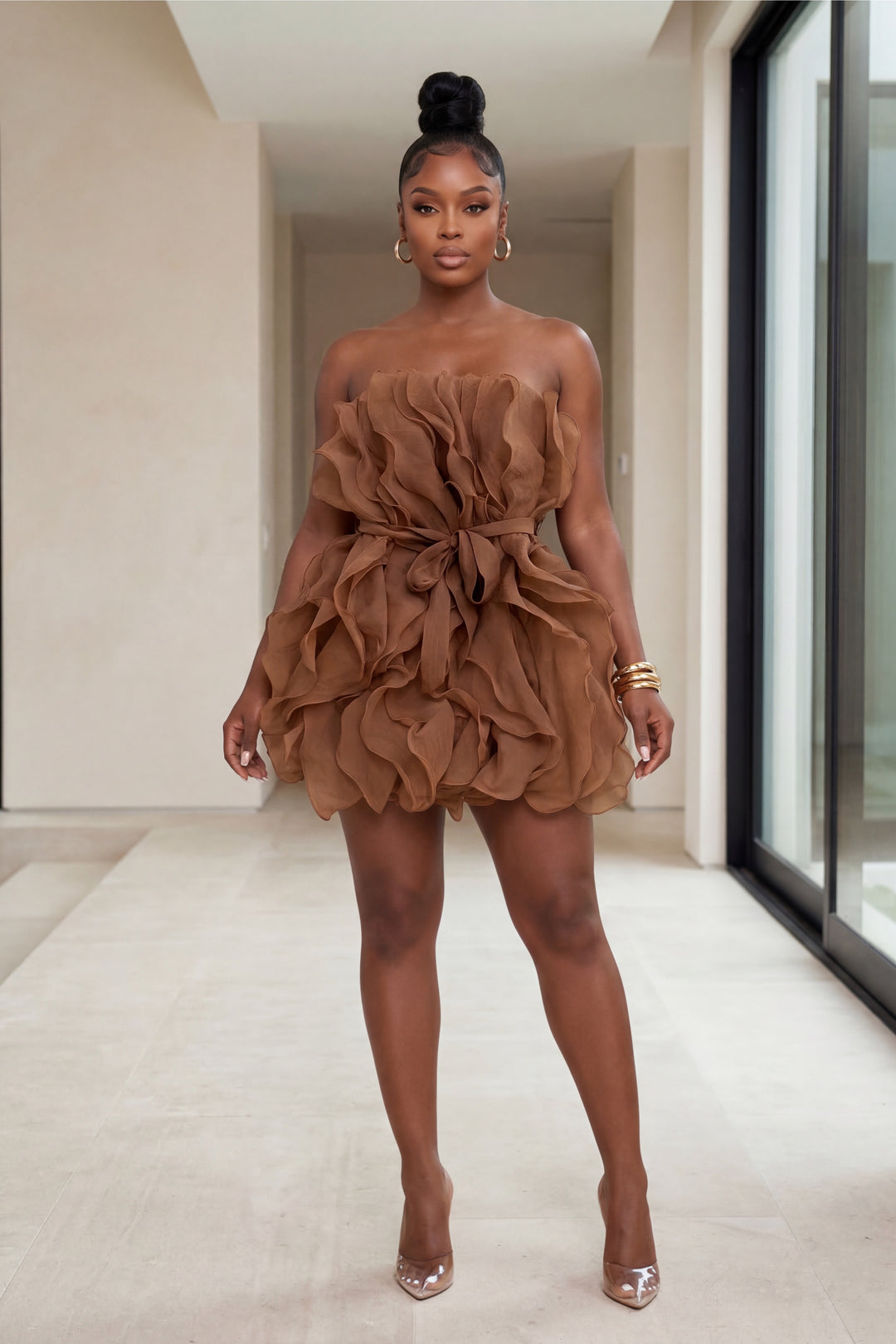 Petal Luxe Mini Dress [Chocolate]