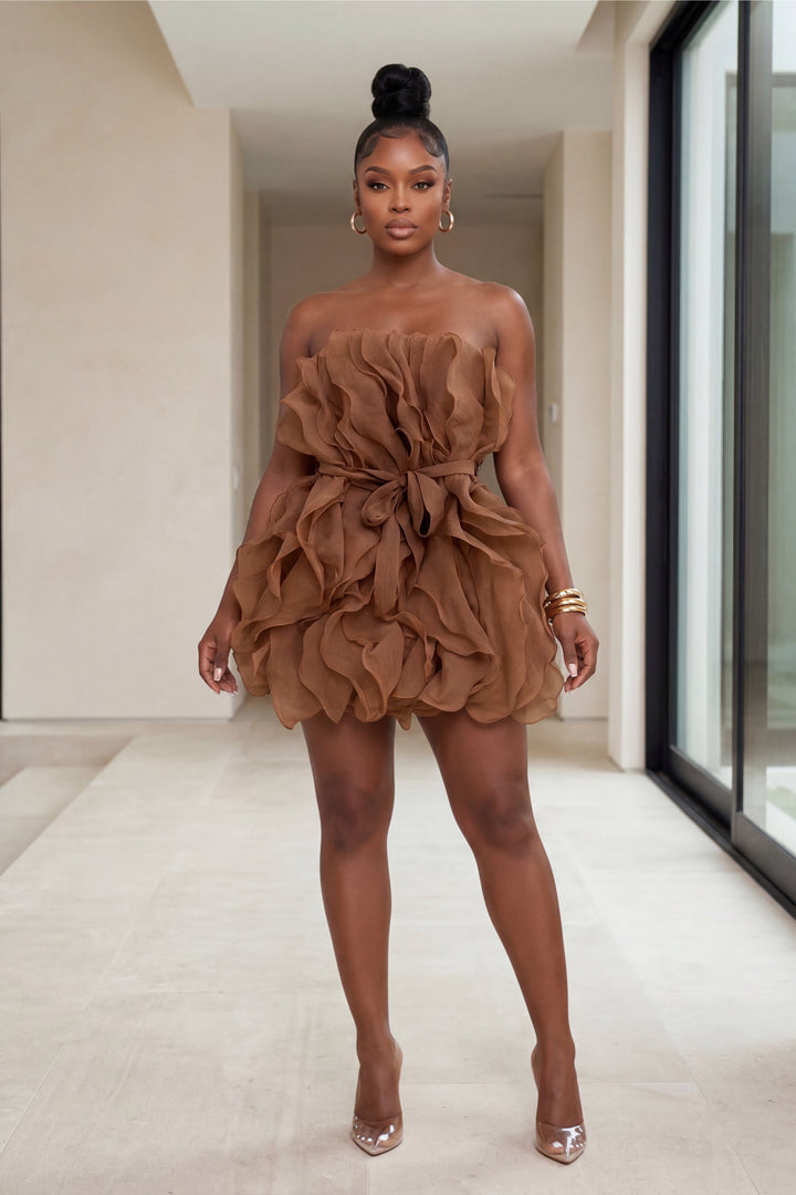 Petal Luxe Mini Dress [Chocolate]